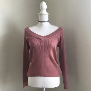 Pink H&M Ribbed Off the Shoulder Sweater